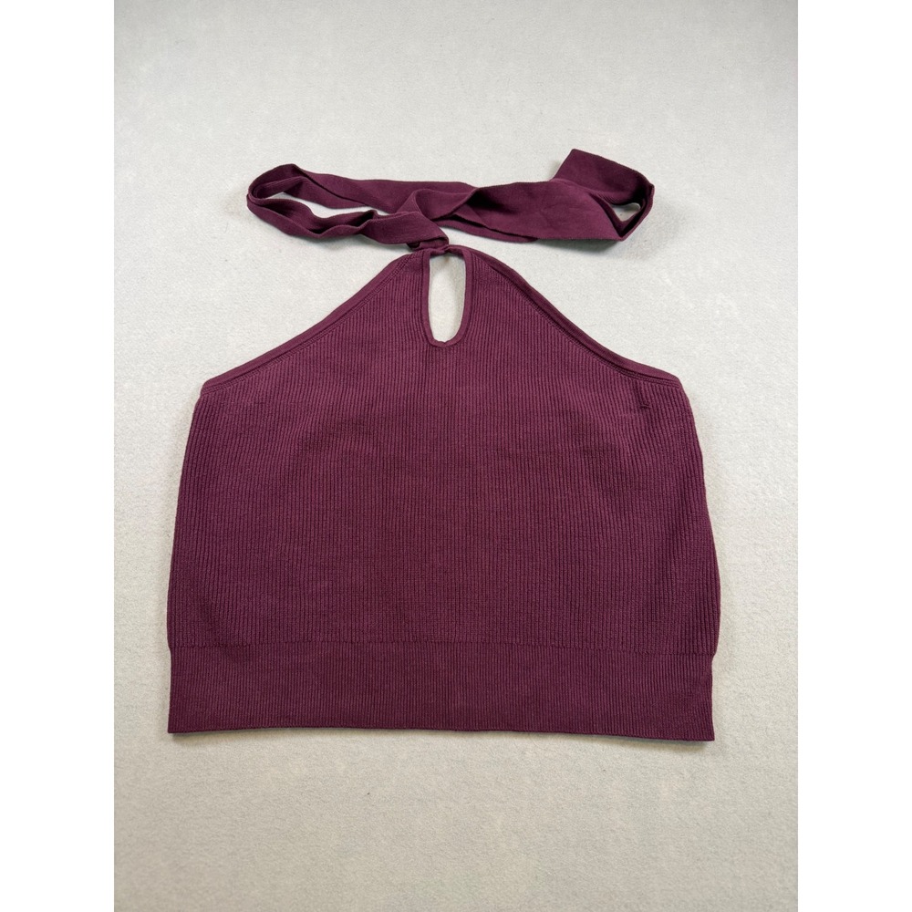 Banana Republic Womens Ribbed Halter Neck Top Burgundy Plum Keyhole Size L